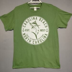 Carolina Beach North Carolina Swordfish T-Shirt Mens L Green Graphic Tee Gildan